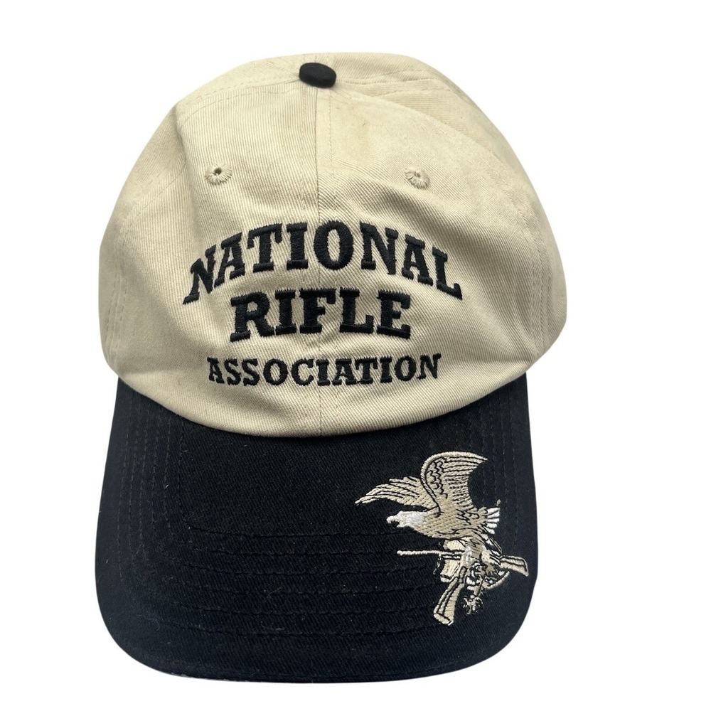 VTG NRA National Rifle Association Embroidered Eagle Strapback Cap Hat Beige